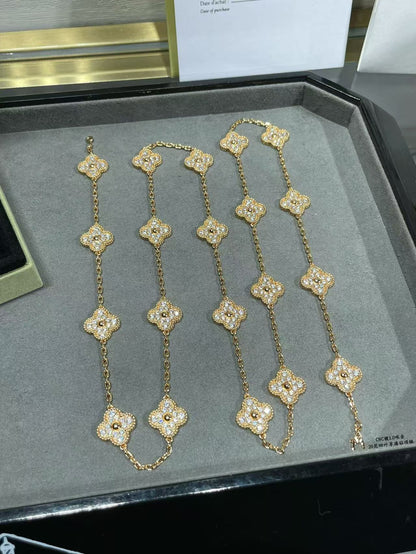 [⭐⭐JeweliWhal]CLOVER 20 MOTIFS FULL-DIAMOND NECKLACE