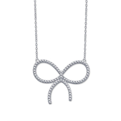 [⭐JeweliWhal]CLAW SET RHODIUM PLATED BOW NECKLACE