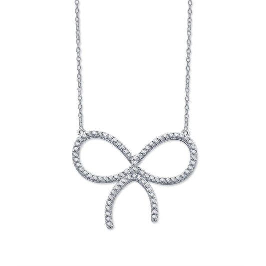 [⭐JeweliWhal]CLAW SET RHODIUM PLATED BOW NECKLACE