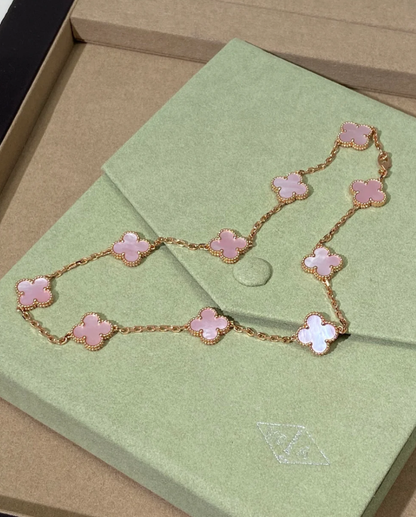 [⭐⭐JeweliWhal Jewellery] Pink Necklace with Ten Clover Designs