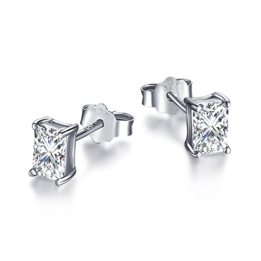 [Manual]Stylish Shiny Rectangular Center Stone Stud Earrings
