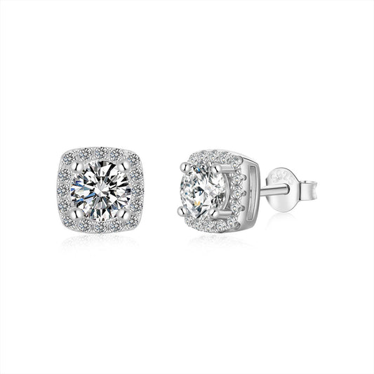 [Manual]Classic Round Center Stone Stud Earrings