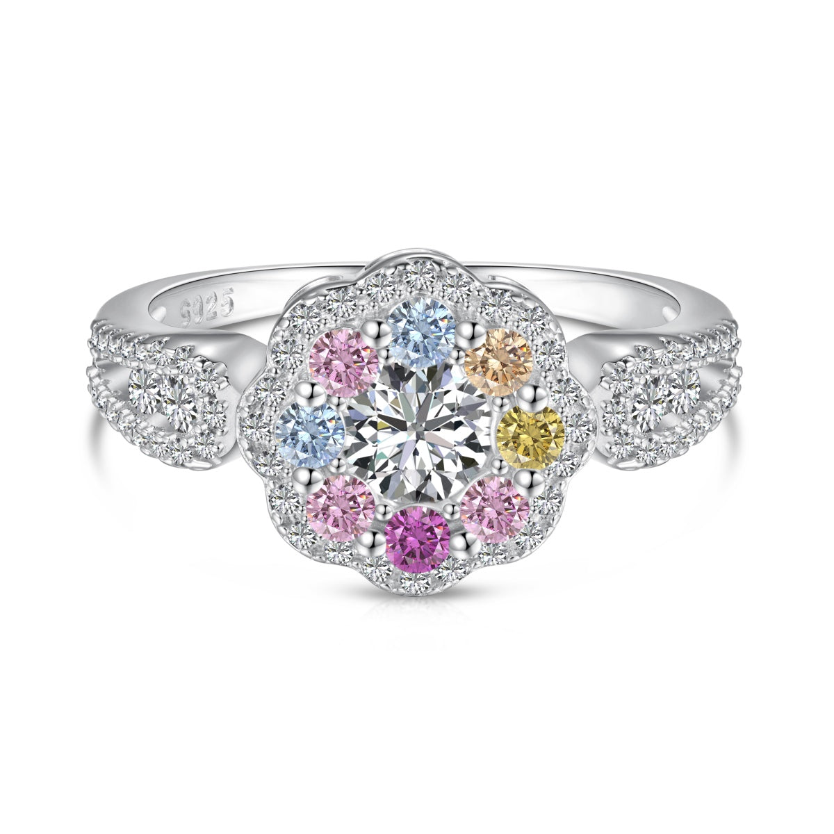 [Manual]Delicate Colorful Round Cut Flower Shape Wedding Ring