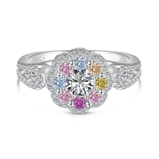 [Manual]Delicate Colorful Round Cut Flower Shape Wedding Ring