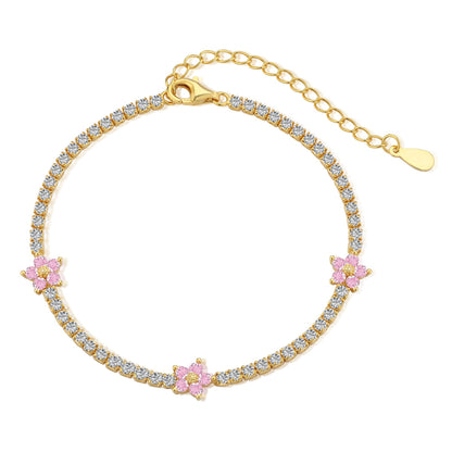 [Manual]Sparkling Flower Shape Tennis Bracelet