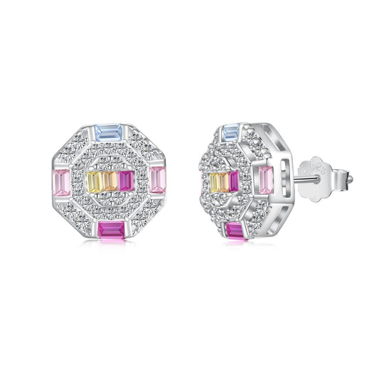 [Manual]Ornate Colorful Octagon Shape Daily Earrings