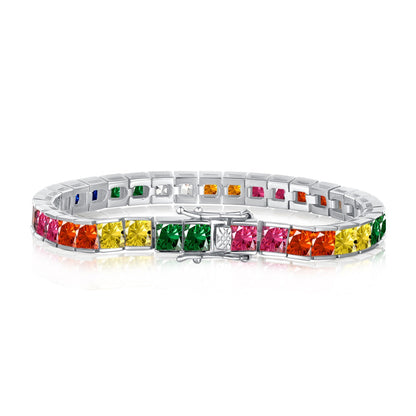 [Manual]Radiant Colorful Princess Cut Tennis Bracelet