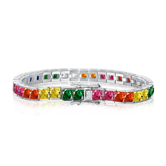 [Manual]Radiant Colorful Princess Cut Tennis Bracelet