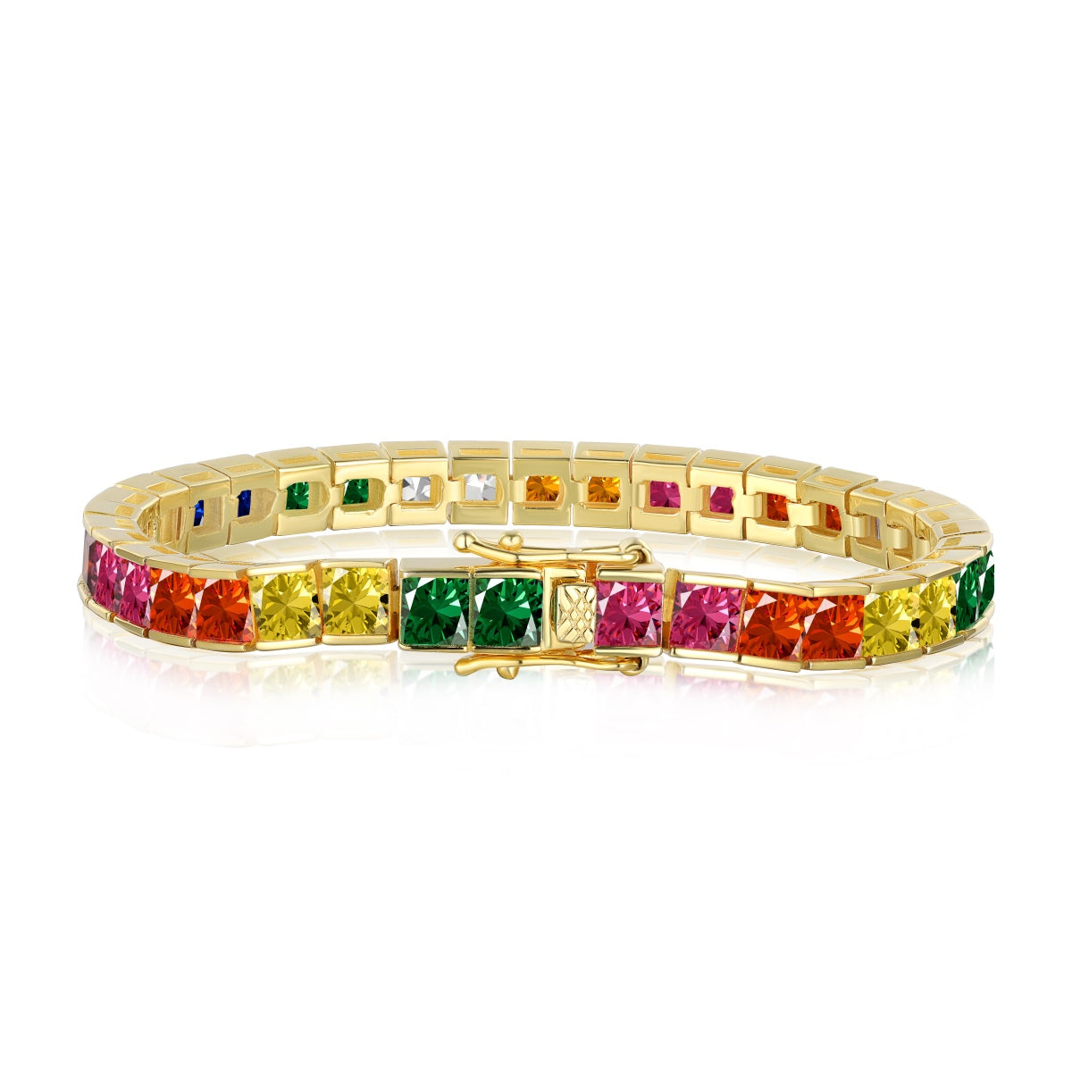 [Manual]Radiant Colorful Princess Cut Tennis Bracelet