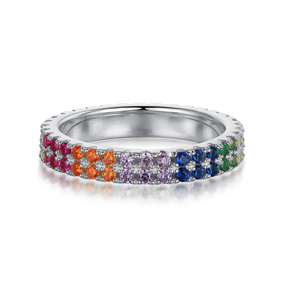 [Manual]Unique Colorful Round Cut Tennis Ring