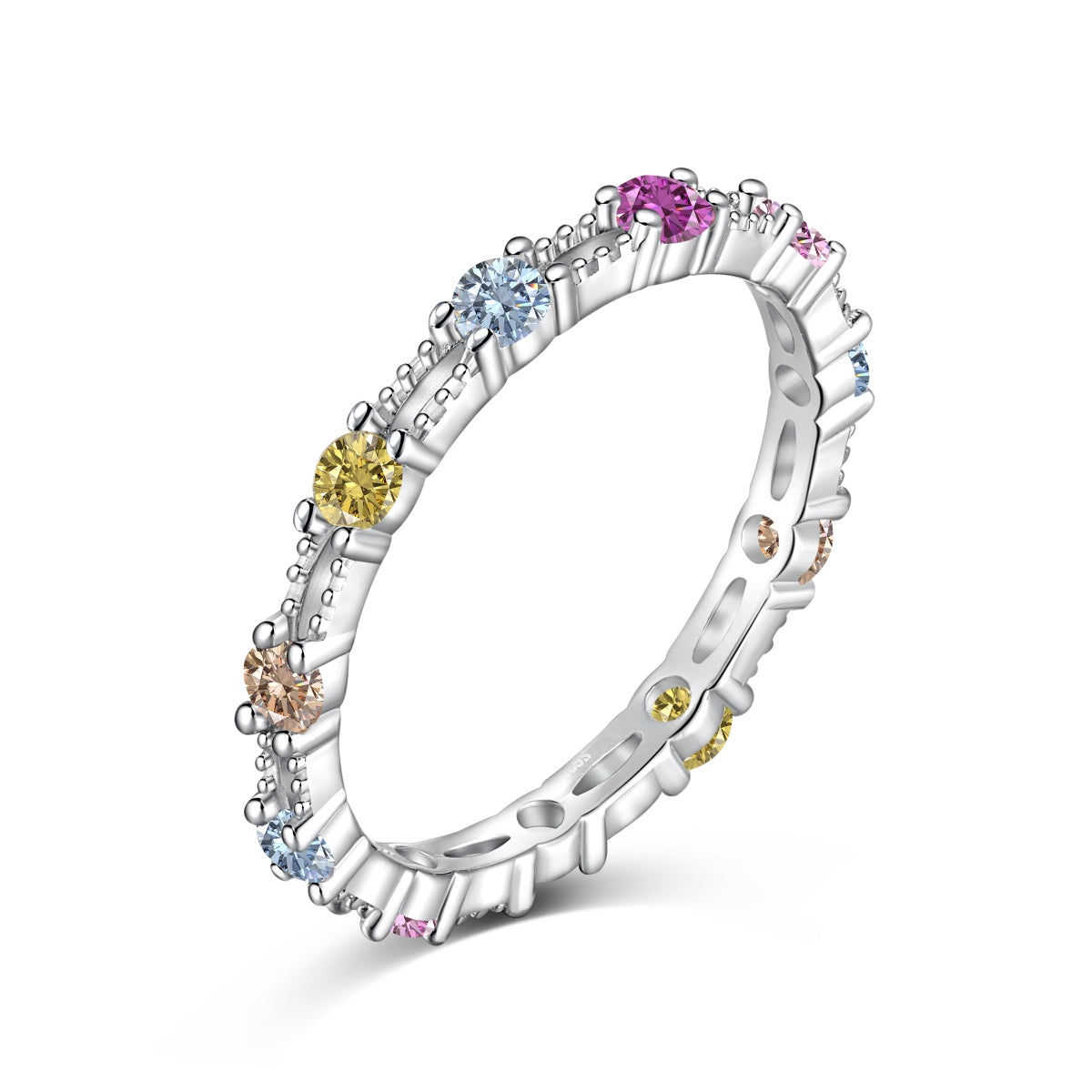 [Manual]Sparkling Colorful Round Cut Tennis Ring