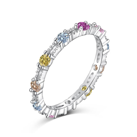 [Manual]Sparkling Colorful Round Cut Tennis Ring