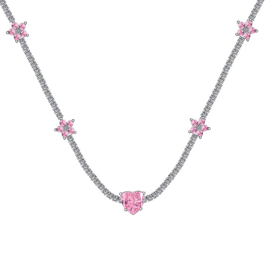 [Manual]Dazzling Pink Heart Flower Necklace