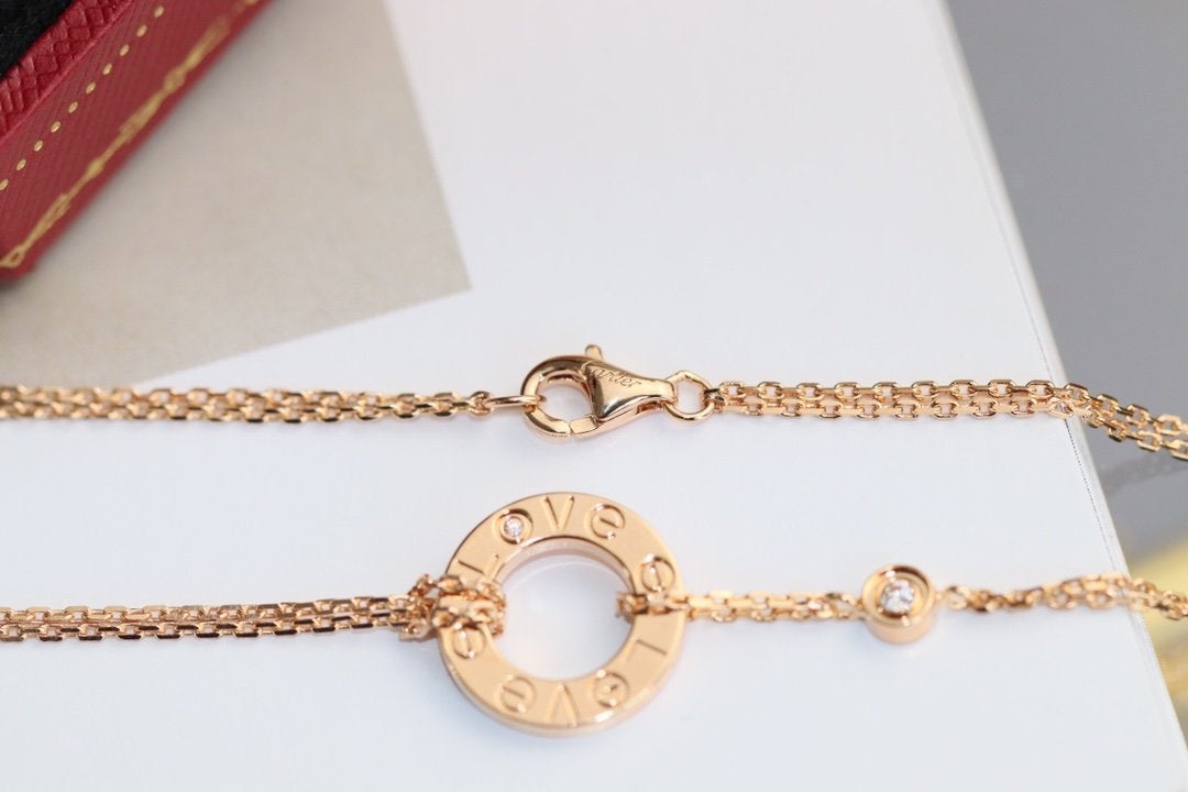 [⭐⭐JeweliWhal]LOVE NECKLACE ADJUSTABLE ROSE GOLD 2 DIAMOND