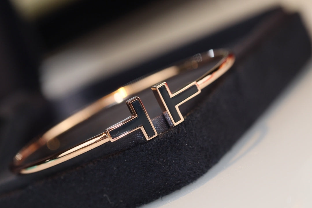 [⭐JeweliWhal]T BRACELET 1.8MM ONYX PINK GOLD