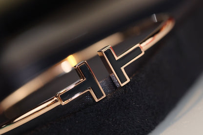 [⭐JeweliWhal]T BRACELET 1.8MM ONYX PINK GOLD