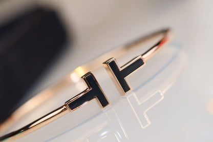 [⭐JeweliWhal]T BRACELET 1.8MM ONYX PINK GOLD