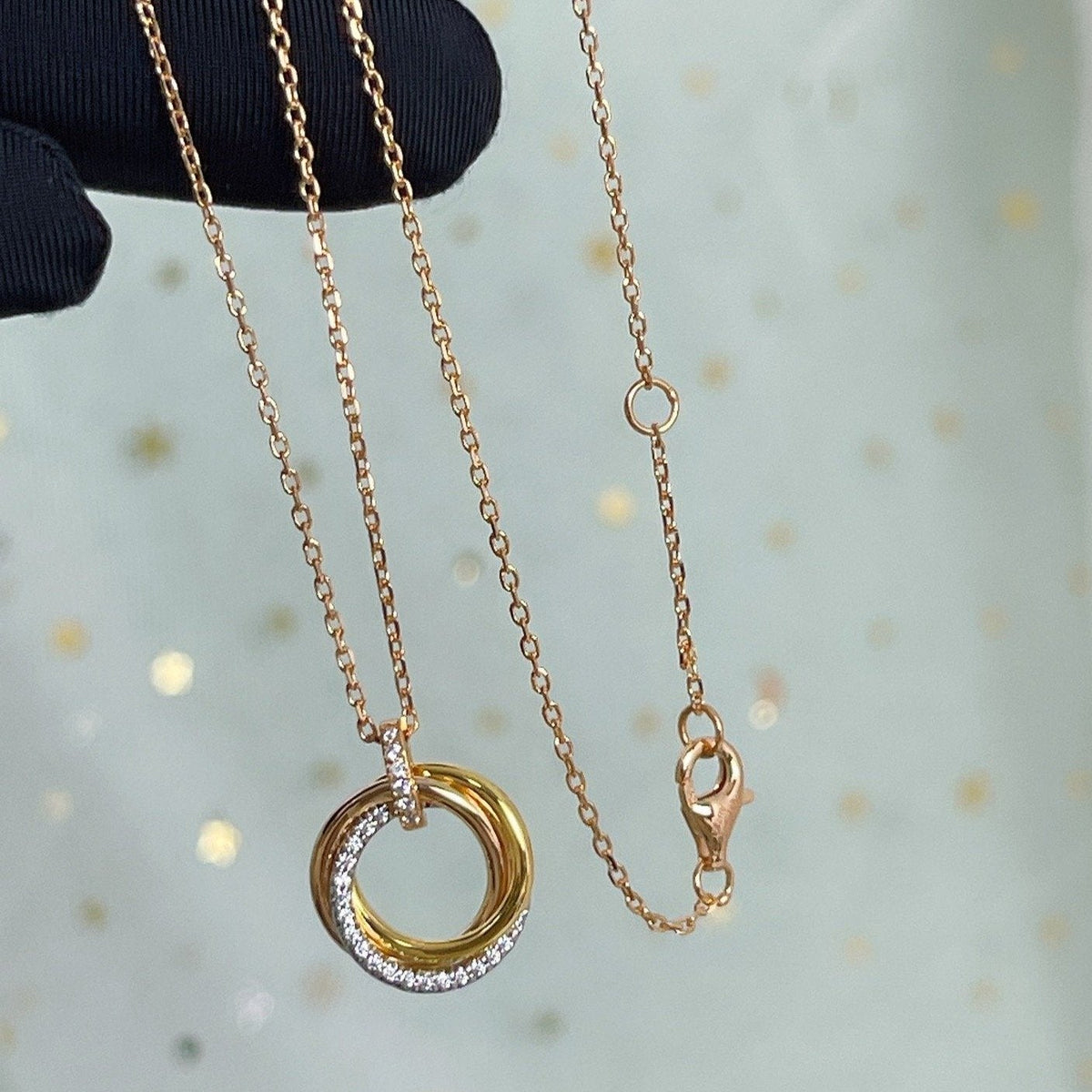 [⭐⭐JeweliWhal]TRINITY NECKLACE SILVER GOLD PINK GOLD DIAMONDS