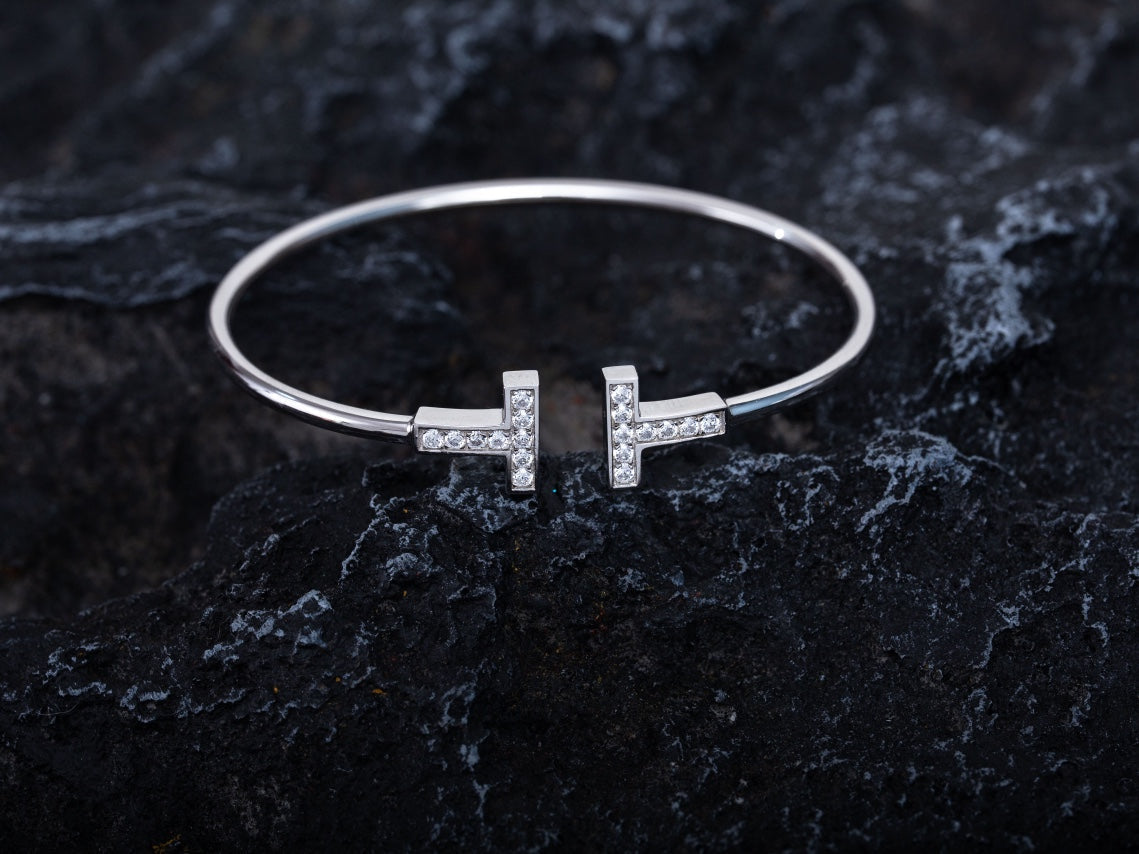 [⭐JeweliWhal]T BRACELET 1.8MM DIAMOND SILVER