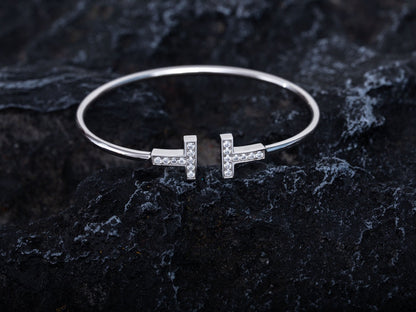 [⭐JeweliWhal]T BRACELET 1.8MM DIAMOND SILVER