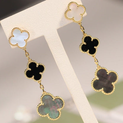 [⭐⭐JeweliWhal]CLOVER EARRINGS GOLD ONYX MOP 3 MOTIF