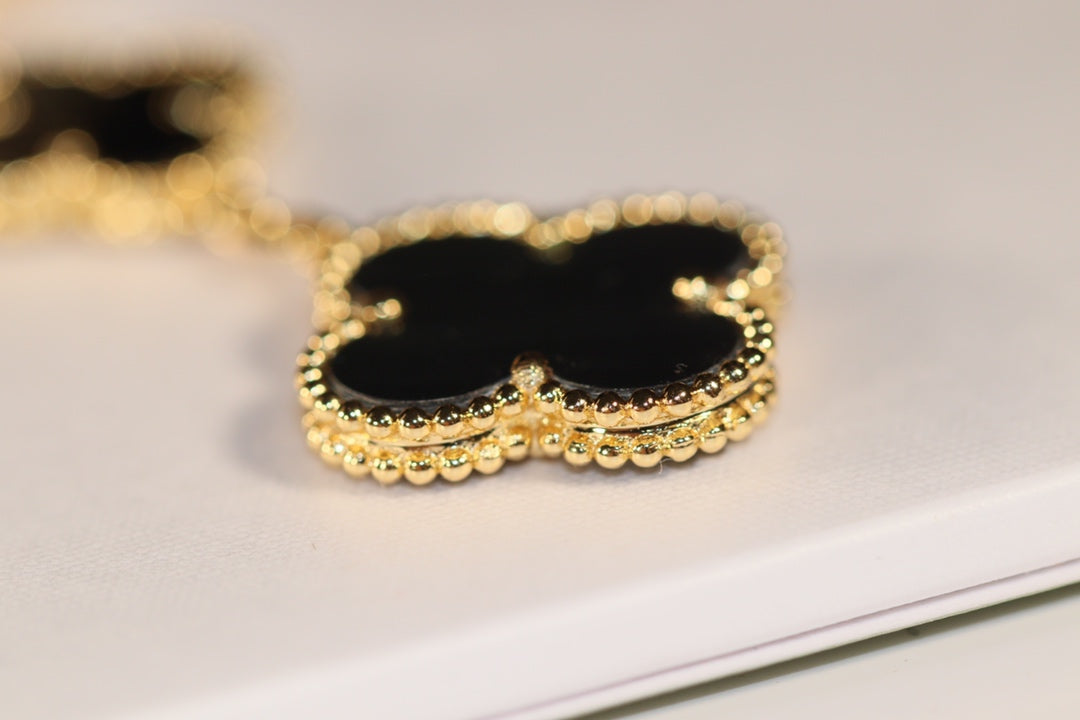 [⭐⭐JeweliWhal]CLOVER EARRINGS GOLD ONYX MOP 3 MOTIF