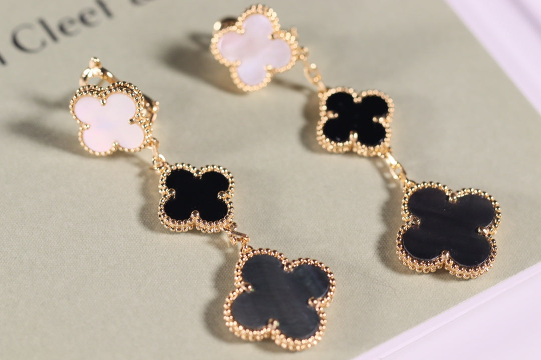 [⭐⭐JeweliWhal]CLOVER EARRINGS GOLD ONYX MOP 3 MOTIF