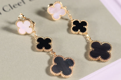 [⭐⭐JeweliWhal]CLOVER EARRINGS GOLD ONYX MOP 3 MOTIF