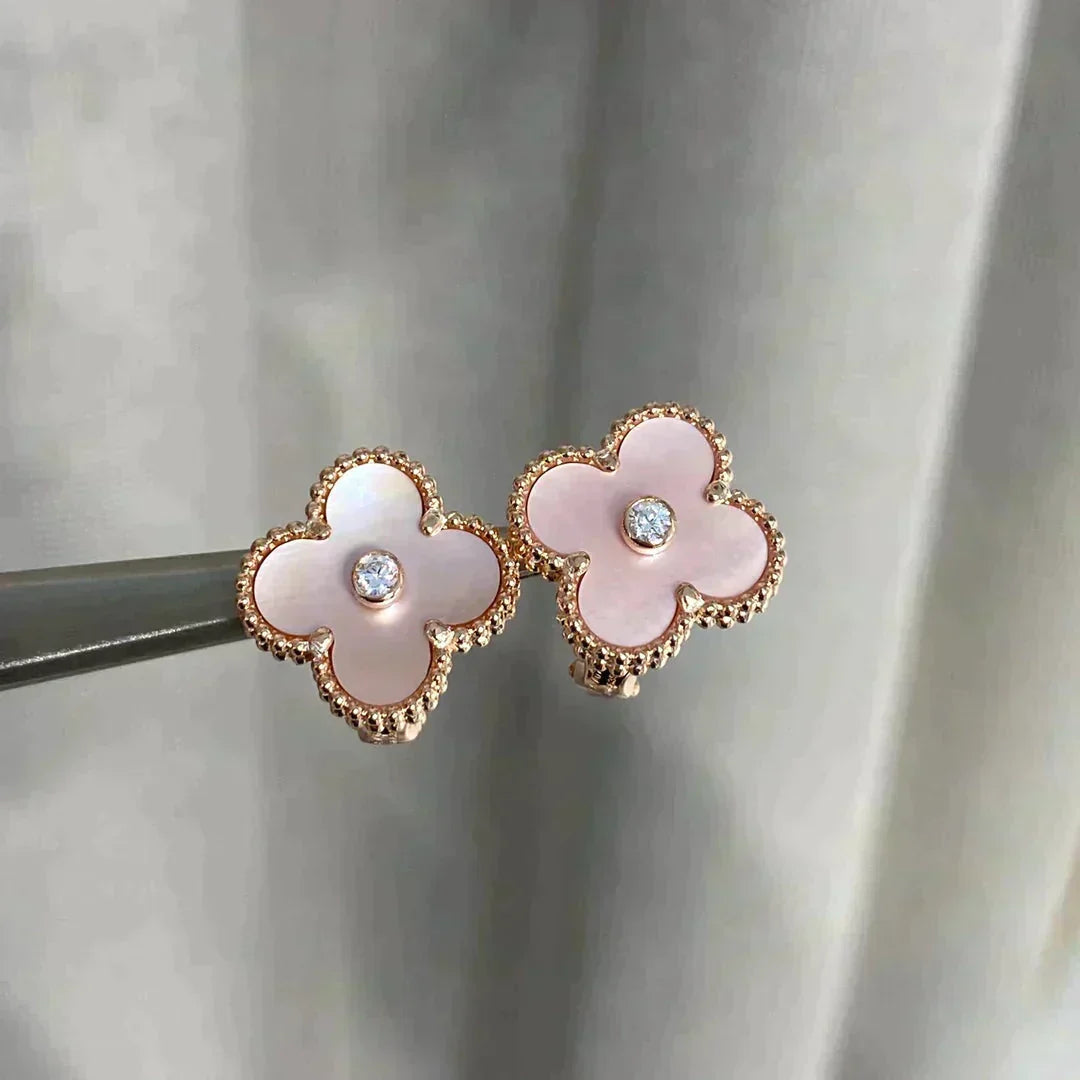 [⭐⭐JeweliWhal]CLOVER MEDIUM 1 MOTIFS  PINK MOP DIAMOND EARRINGS