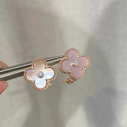 [⭐⭐JeweliWhal]CLOVER MEDIUM 1 MOTIFS  PINK MOP DIAMOND EARRINGS