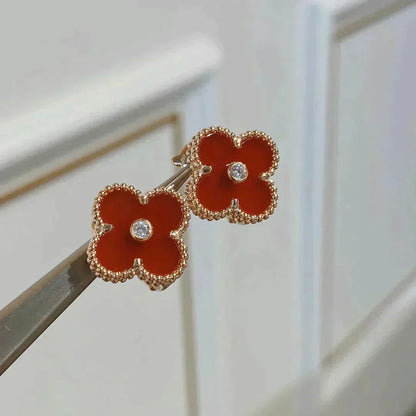[⭐⭐JeweliWhal]CLOVER MEDIUM 1 MOTIFS CARNELIAN  DIAMOND earrings