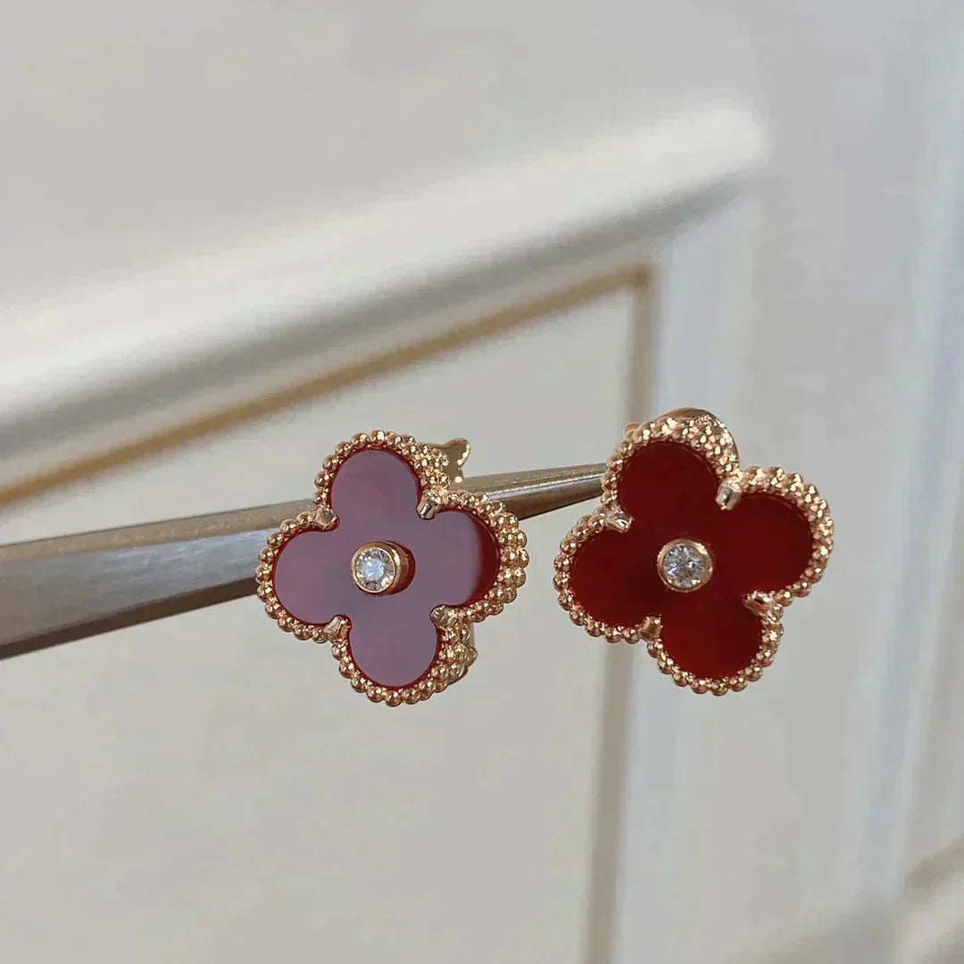 [⭐⭐JeweliWhal]CLOVER MEDIUM 1 MOTIFS CARNELIAN  DIAMOND earrings