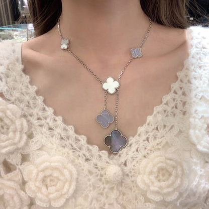 [⭐⭐JeweliWhal]クローバー マザーオブパール カルセドニー ネックレス シルバー 6モチーフ