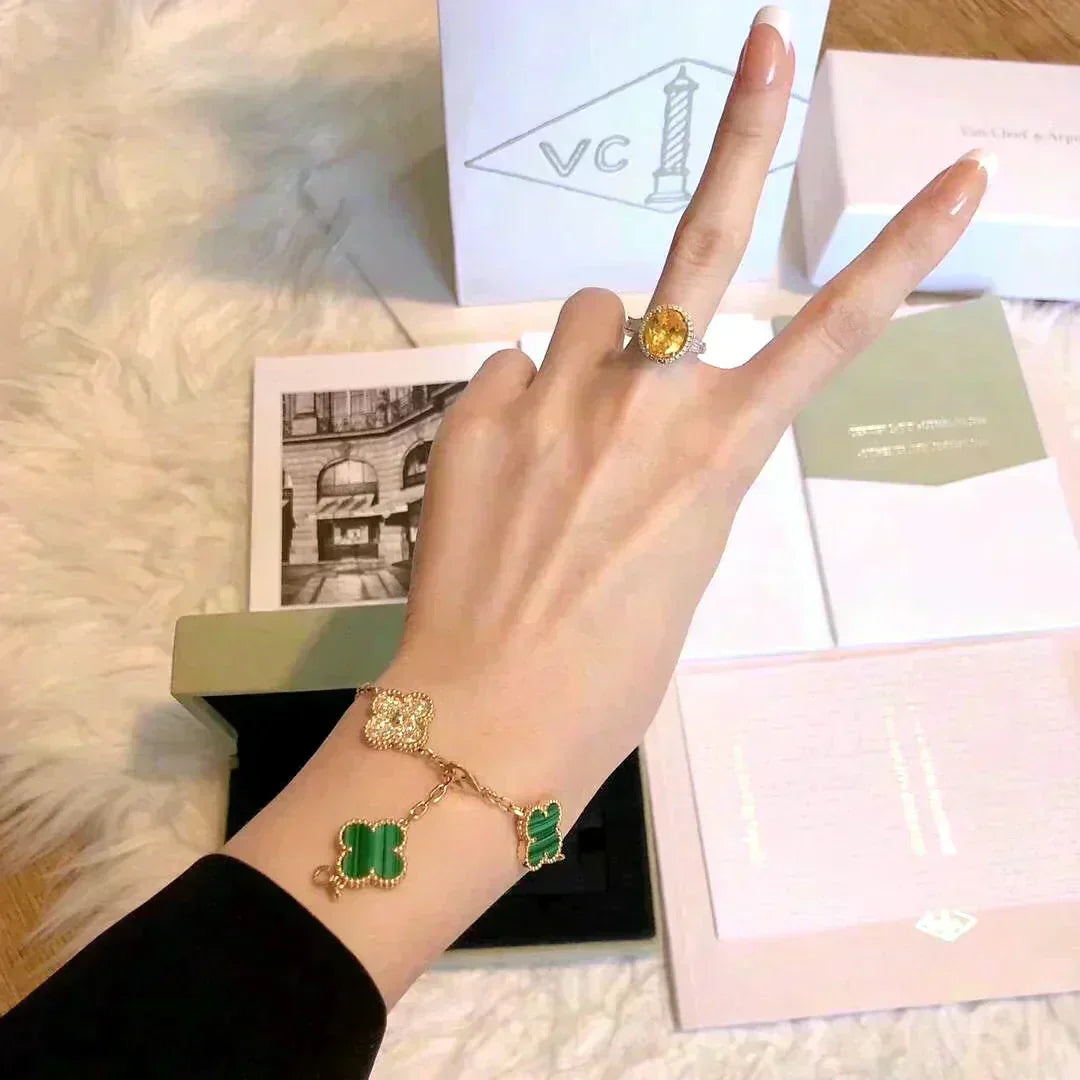 [⭐⭐JeweliWhal] CLOVER 5 MOTIF MALACHITE BRACELET COLLECTION