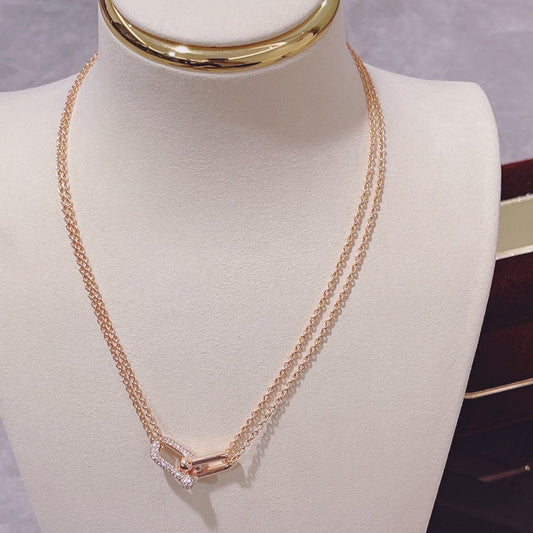 [⭐JeweliWhal]HARDWEAR DOUBLE LINK PEDANT PINK GOLD DIAMOND NECKLACE