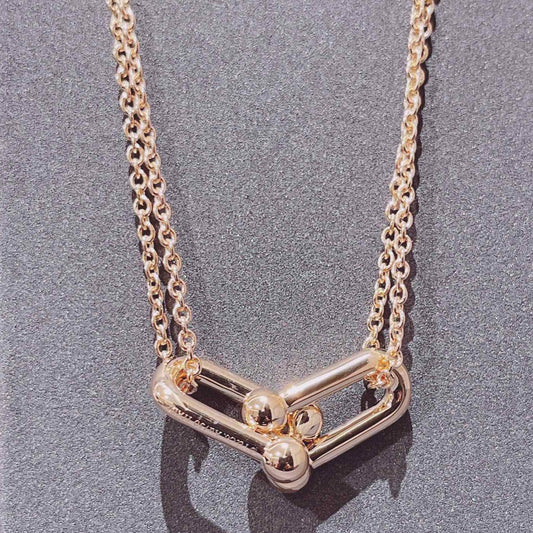 [⭐JeweliWhal]HARDWEAR DOUBLE LINK PEDANT PINK GOLD NECKLACE