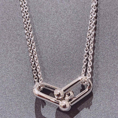 [⭐JeweliWhal]ハードウェア ダブルリンク ペンダント シルバーネックレス