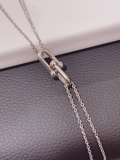 [⭐JeweliWhal]ハードウェア ダブルリンク ペンダント シルバーネックレス