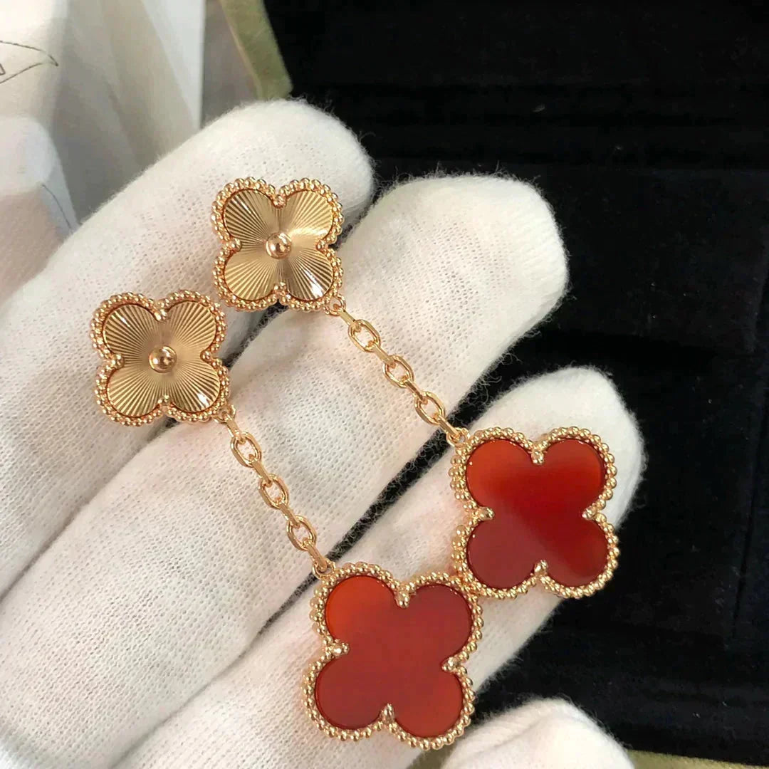 [⭐⭐JeweliWhal]CLOVER 2 MOTIF  LASER CARNELIAN EARRINGS
