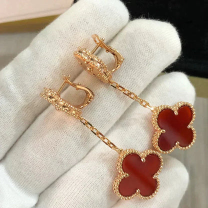 [⭐⭐JeweliWhal]CLOVER 2 MOTIF  LASER CARNELIAN EARRINGS