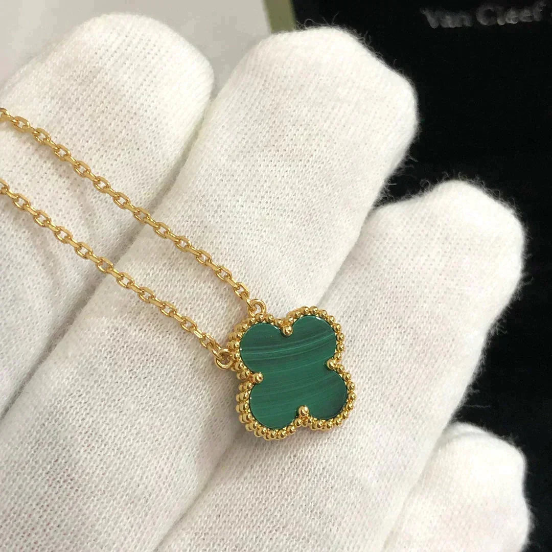 [⭐⭐JeweliWhal]CLOVER 15MM MALACHITE SINGLE FLOWER  NECKLACE
