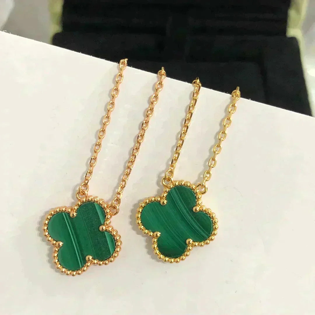 [⭐⭐JeweliWhal]CLOVER 15MM MALACHITE SINGLE FLOWER  NECKLACE