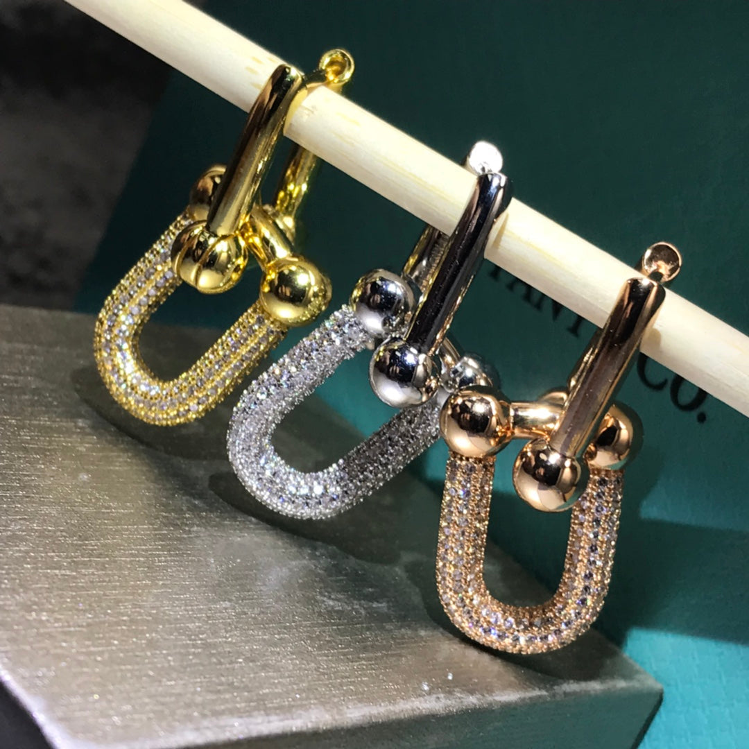 [⭐JeweliWhal]HARDWARE DROP EARRINGS DOUBLE LINK DIAMOND