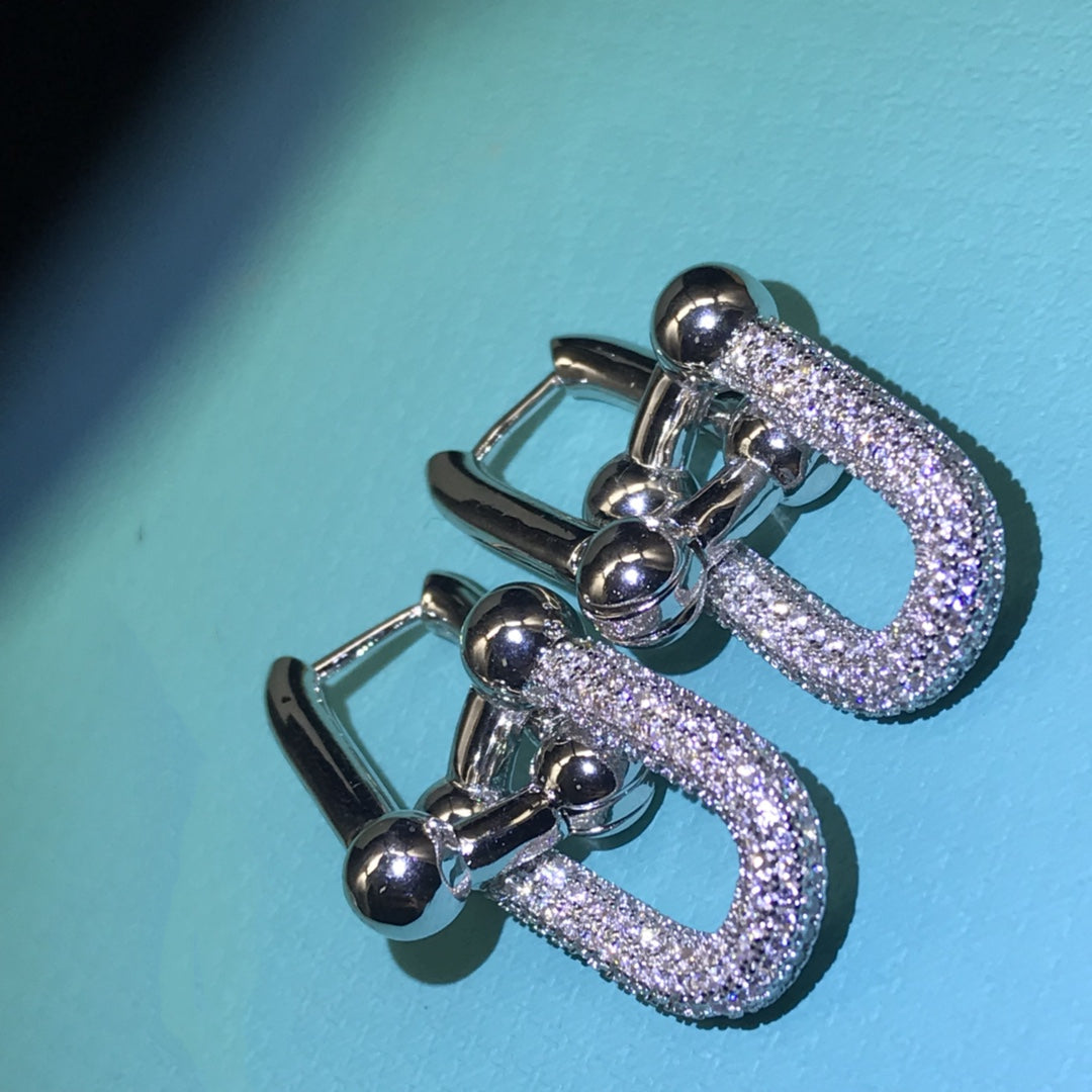 [⭐JeweliWhal]HARDWARE DROP EARRINGS DOUBLE LINK DIAMOND
