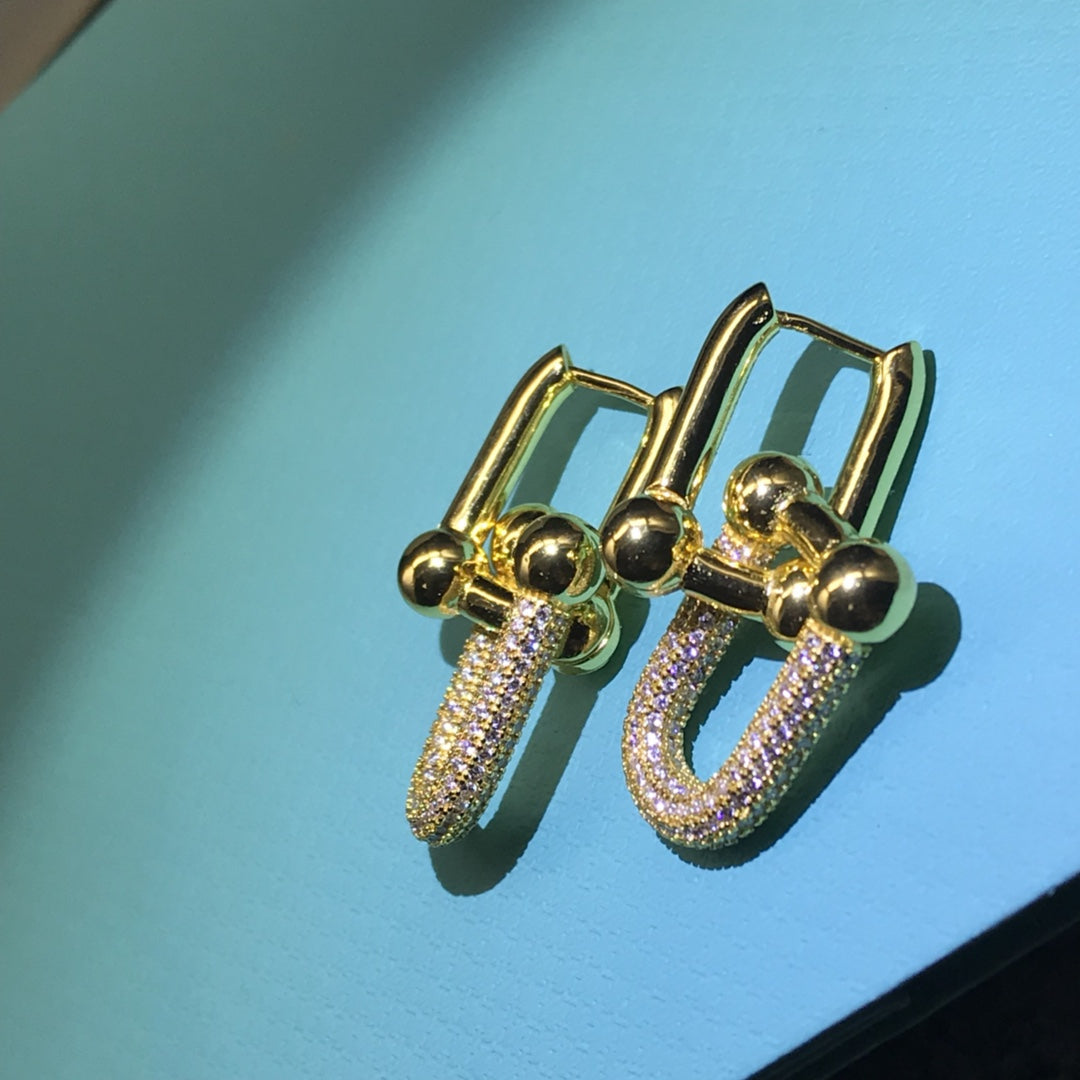 [⭐JeweliWhal]HARDWARE DROP EARRINGS DOUBLE LINK DIAMOND