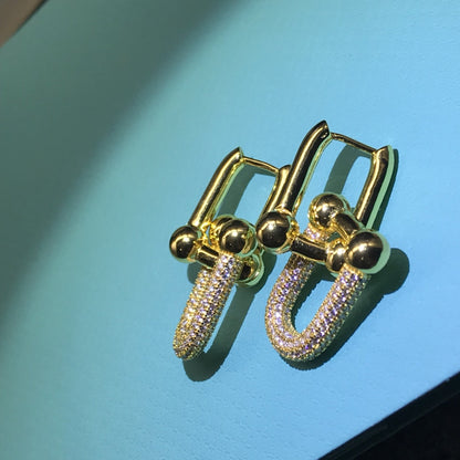 [⭐JeweliWhal]HARDWARE DROP EARRINGS DOUBLE LINK DIAMOND
