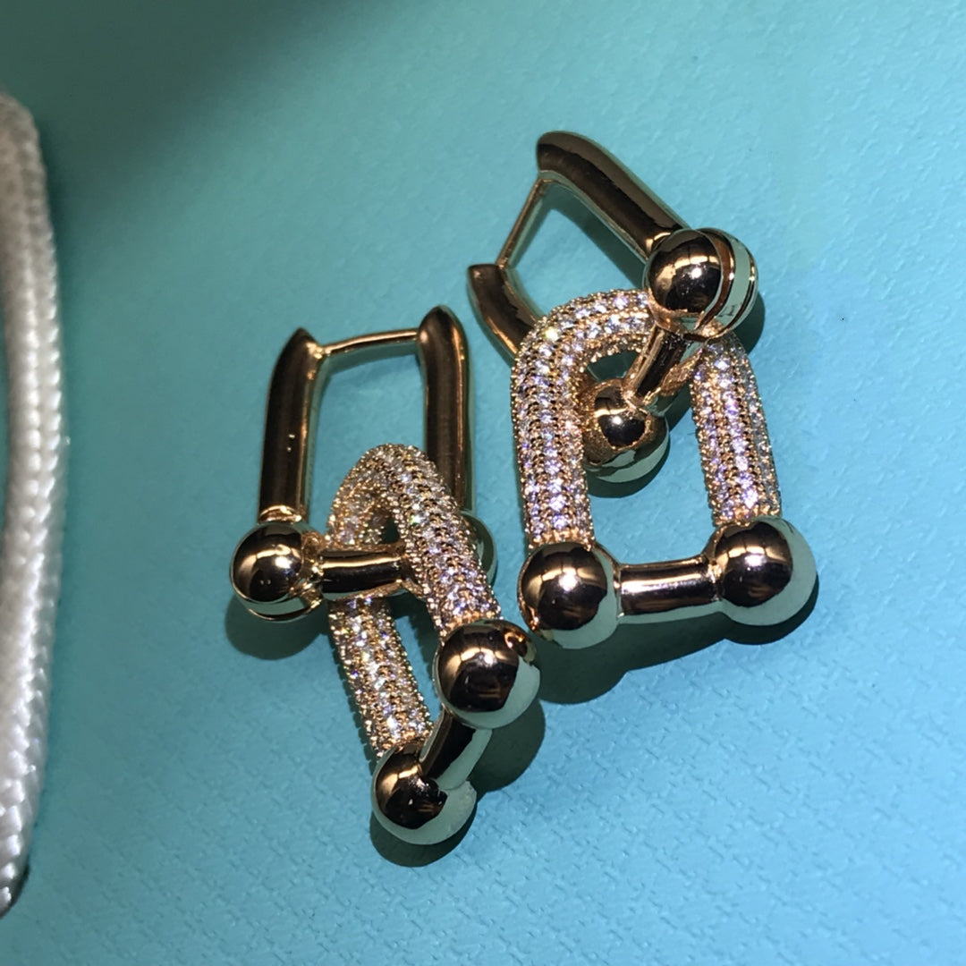 [⭐JeweliWhal]HARDWARE DROP EARRINGS DOUBLE LINK DIAMOND