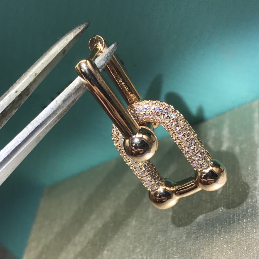 [⭐JeweliWhal]HARDWARE DROP EARRINGS DOUBLE LINK DIAMOND