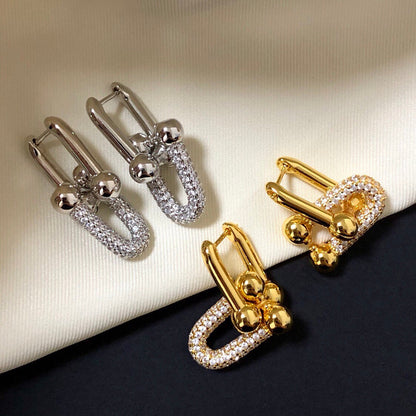 [⭐JeweliWhal]HARDWARE DROP EARRINGS DOUBLE LINK DIAMOND
