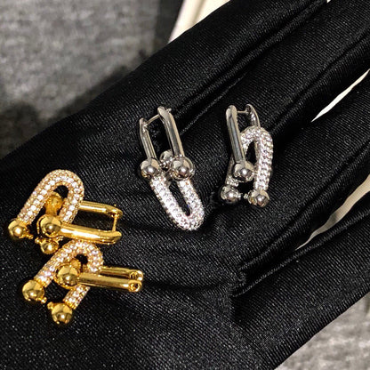 [⭐JeweliWhal]HARDWARE DROP EARRINGS DOUBLE LINK DIAMOND